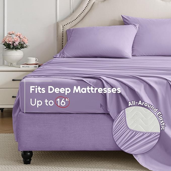 Twin XL Sheets Set, 3 Pieces Hotel Luxury Soft Microfiber Bed Sheets Set, Up to 16" Deep Pockets, Oeko-Tex Sheets with Elastic, Breathable, Wrinkle Free (Purple, Twin XL)