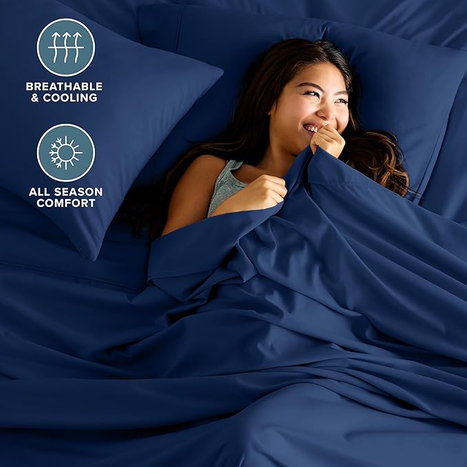 Bare Home Hotel Luxury Full Sheet Set, Extra Soft - 6 Piece Set - Deep Pockets - Easy Fit - Cooling & Breathable - Wrinkle, Fade, Stain Resistant - Includes 4 Pillowcases (Full, Dark Blue)