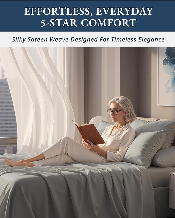 LANE LINEN 100% Egyptian Cotton Bed Sheets sábanas California King, Soft & Comfy Luxury Hotel Like Thick Bedding Sheets & Pillowcase Set, Machine Wash 15" Deep Pocket Sheet Set - Silver