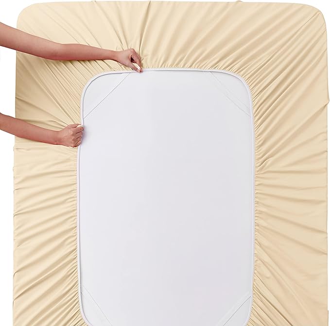 Manyshofu Extra Deep Pocket Queen Sheet Sets - Hotel Luxury 1800 Thread Count Sheets & Pillowcases - Microfiber Bed Set up to 24" Mattress - Light Beige Bed Sheets 18-24 Inch Deep Pockets - 4 Piece