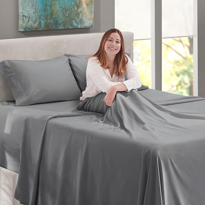 Nestl King Size Sheet Set, 4 Piece Extra Deep Pocket (18-24 inches), Microfiber, Hotel Luxury, Soft, Breathable, Wrinkle-Free, Easy to Care, Grey