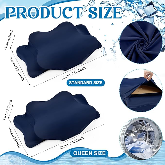 Hahafelt Cooling Cervical Pillowcase Cover with Envelope Closure (Only Pillow Case) Ergonomic Neck Pillowcase Smooth Soft Cool Pillow Cover for Side Back Stomach Sleepers(Dark Blue,Standard Size)