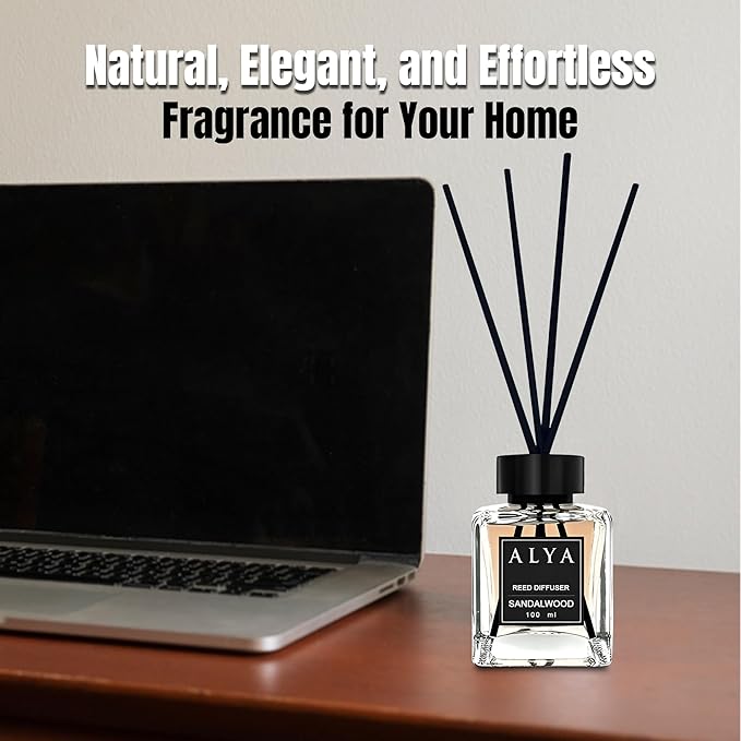 Sandalwood Reed Diffuser for Home - 100ml Long-Lasting Essential Oil Aroma, Magic Scent Diffuser for Bedroom, Bathroom, or Living Room Decor