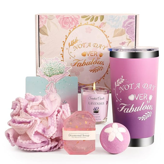 Birthday Gift for Women, Spa Basket Sets, Get Well Gifts, Self Care Gifts for Best Friends Sister Mom (purple cup)