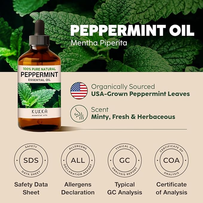 100% Pure Peppermint Oil - 4 Fl Oz Peppermint Essential Oil for Hair, Skin, Diffuser, Aromatherapy & DIY Soap Making Scent