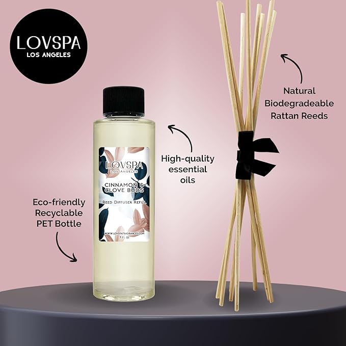 Cinnamon & Clove Buds Diffuser Oil - Fall Essential Oils for Diffuser Refill & Air Freshener Room Spray - Long-Lasting & Natural Home Fragrance, Scented Oil for Diffusers, USA Made, 4oz