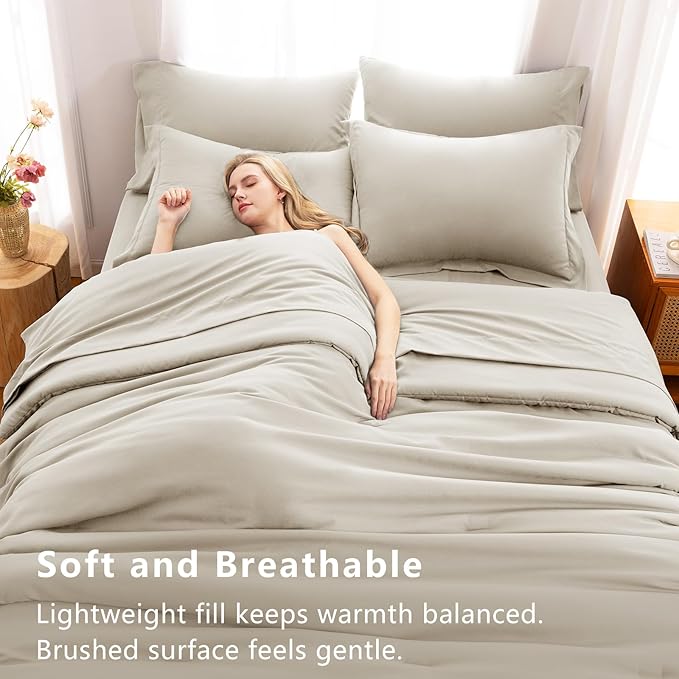 CozyLux Twin XL Comforter Set Beige, 5 Pieces Bed in a Bag Twin Extra Long Comforter Set with Sheets for College Dorm, Luxury Bedding Sets with Down Alternative Comforter, Sheets, Pillowcase & Sham