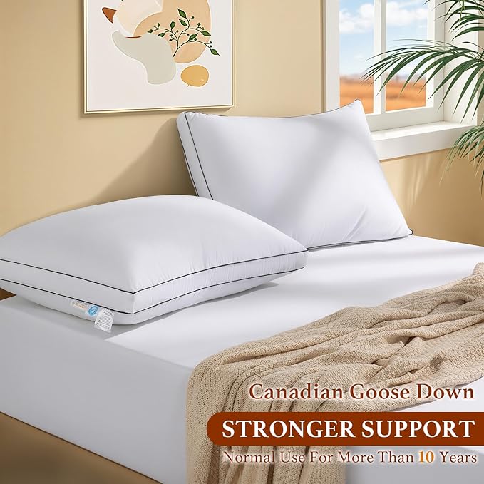 Premium Canadian Goose Down Pillow Standard Size Set of 1 Pack, 750+ Fill Power, 100% Cotton Shell, Luxury Hotel Quality Bed Feather Pillow for Side Back Stomach Sleepers(White,20" x 26")