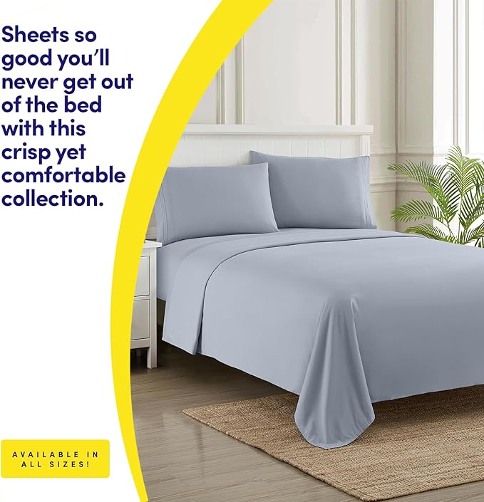 1500 Supreme Collection Full Sheet Sets Misty - Luxury Hotel Bed Sheets and Pillowcase Set for Full Mattress - Extra Soft, Elastic Corner Straps, Deep Pocket Sheets, Full Misty