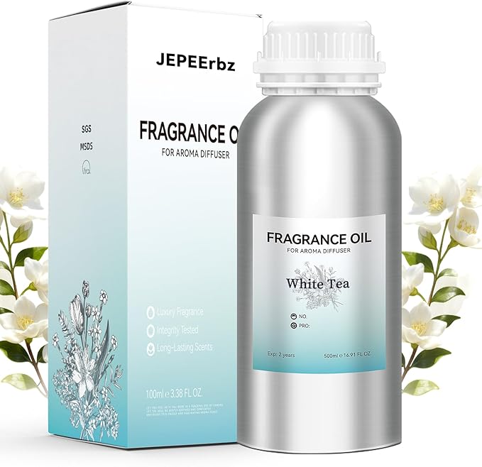 JEPEErbz White Tea Essential Oils for Diffuser (500ml / 16.9oz), Natural, Long-Lasting, Luxury Aroma, Perfect for Home, Spa & Hotel Use