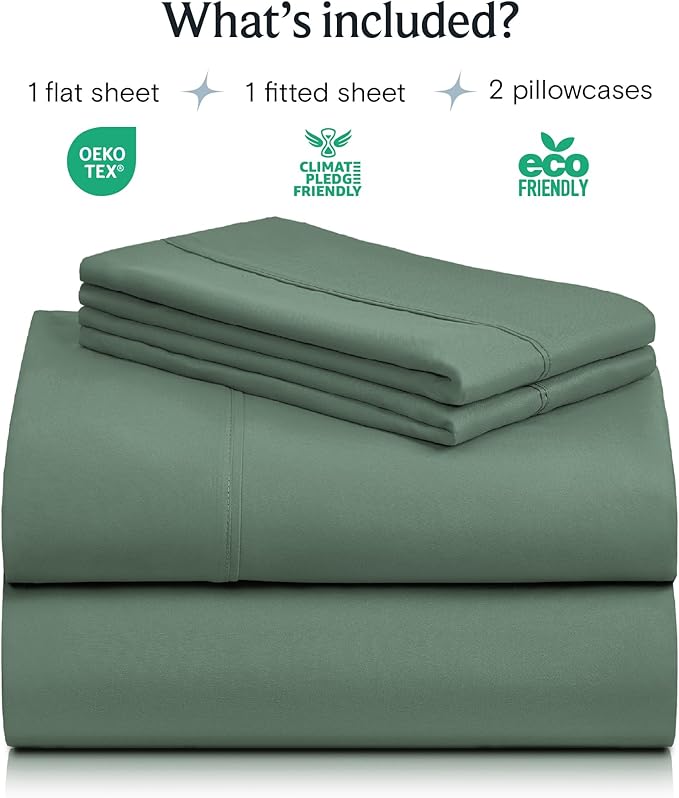 LuxClub 4 PC Queen Sheet Set, Breathable Luxury Bed Sheets, Deep Pockets 18" Wrinkle Free Cooling Sheets Machine Washable Hotel Bedding Silky Soft - Tree Moss Green Queen