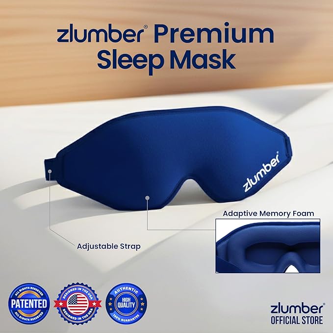 Zlumber Premium Eye Sleep Mask for Men & Women - 100% Blackout 3D Contoured Night Eye Mask for Sleeping, Travel Eye Mask & Side Sleeper Mask, Zero Eye Pressure, Adjustable