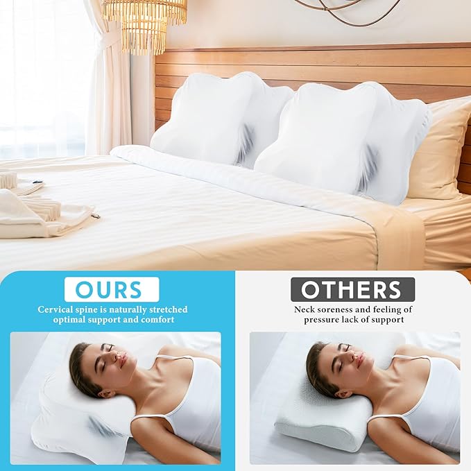 Hahafelt 2 Pcs Cooling Cervical Pillowcase with Zipper (Only Pillowcase) Ergonomic Cervical Neck Pillow Cover Breathable Cool Pillow Case for Side Back Stomach Sleepers(White,Queen Size)