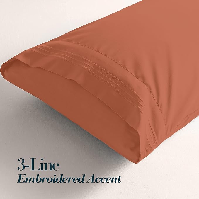 Mocassi 2-Piece Premium King Pillowcase Set 1800 Series Hotel Quality Microfiber - Soft and Breathable with 3-Line Embroidery Wrinkle and Stain Resistant, Easy Care, 20" x 40", Cooper
