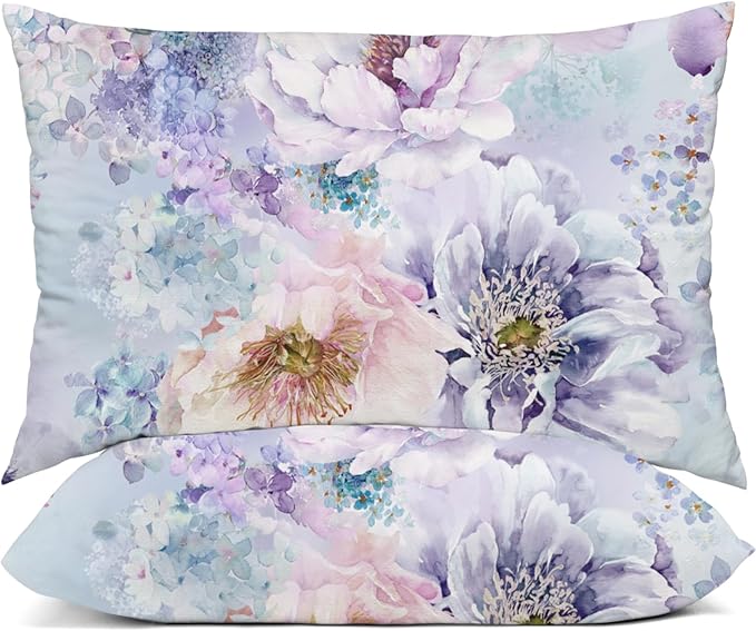 YIYEA Pillow Cases Queen Size Set of 2, Ultra Soft Double Brushed Microfiber Pillowcases Queen, Floral Bed Pillow Covers, Fade Resistant, Easy Slip-On (20"x30")