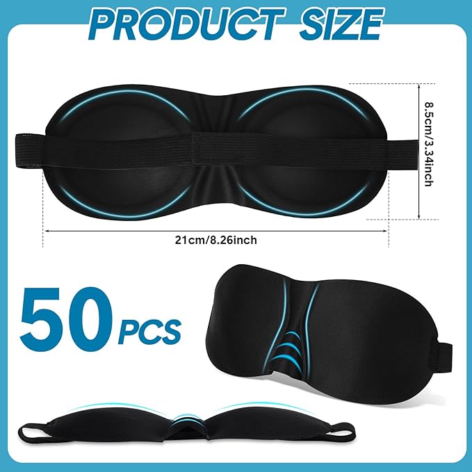 Chicingyou 50 Pack Moisture Chamber Glasses for Dry Eyes, 3D Contoured Sleep Mask for Dry Eyes Soft Black Moisture Goggles Reusable Eye Sleep Eyemask with Adjustable Strap for Men Women