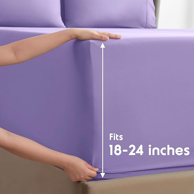 Nestl Extra Deep Split King Sheet Set - 7 Piece Breathable & Cooling Sheets - Hotel Luxury Bedding Set w/18-24 Inch Deep Pockets - Easy & Secure Fit - Super Soft, Wrinkle Free & Comfy - Lavender