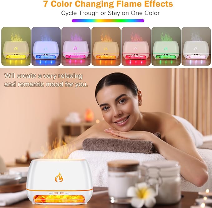 Essential Oil Diffuser & Himalayan Salt Lamp Diffuser & 7 Colors Changing Oil Diffuser,100% Pure Himalayan Pink Salt Rock, Waterless Auto off-200ml (White)