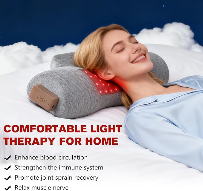 Portable Red Light Therapy Neck Pillow with Infrared, Cervical Spine Pain Relief for Joint Stiffness, Cordless for Home & Travel