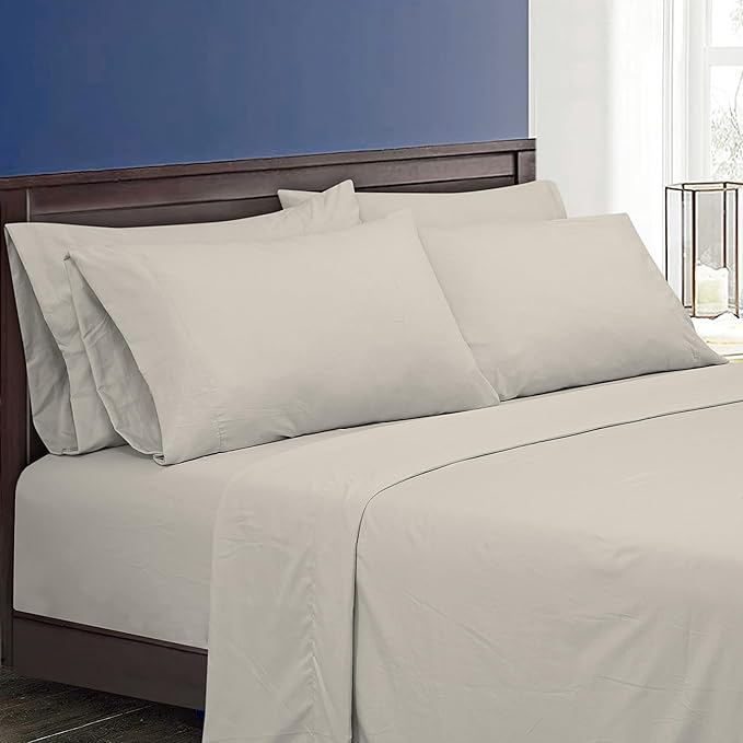 ROYALE LINENS 1500 Thread Count Cooling Sateen Poly/Cotton Sheet Set- 6 Piece King Bed Sheets - 1 Fitted, 1 Flat, 4 Pillow Cases -Soft Cool & Crisp Sheet Set (King, Rainy Day)
