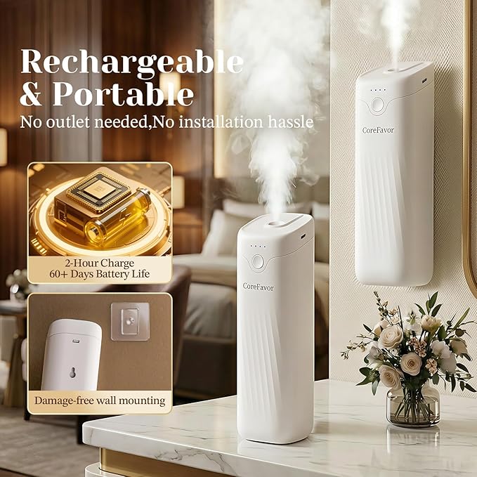 Waterless Essential Oil Diffuser with 3x120ml Oil, Portable Battery-Operated Cold Air Aroma Scent Machine, 4 Adjustable Intensity Levels, Quiet Diffuser for Bedroom Office Bathroom Car