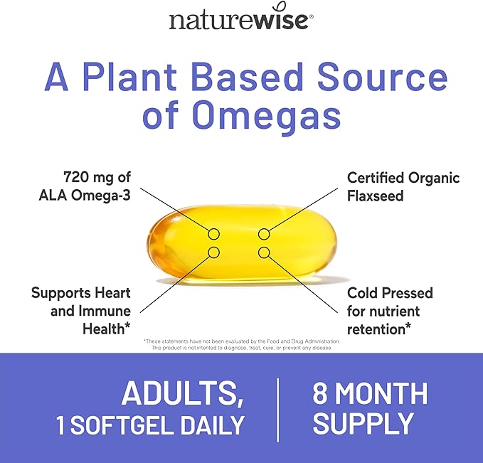 NatureWise Flaxseed Oil 1,242 mg,Fish Free Omega 3 6 9 with 720mg ALA,Dietary Supplement for Heart Health Support - Organic,Cold Pressed,Non-GMO - 240 Softgels[8-Month Supply],(Pack of 2)