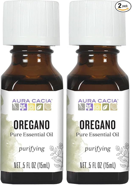 Aura Cacia 100% Pure Oregano Essential Oil, GC/MS Tested for Purity, 15 ml, Origanum vulgare, 0.5 Fl Oz (Pack of 2)