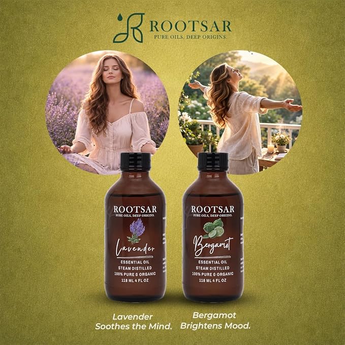 Lavender & Bergamot Essential Oils Set – 100% Pure & Natural Aromatherapy Diffuser Oils for Stress Relief, Relaxation, Sleep & Mood Support – Focus and Balance, 4 FL OZ / 118 ML