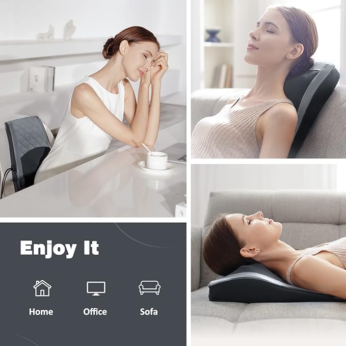 Boriwat Back Massager with Heat, 3D Kneading Massage Pillow for Back, Neck, Shoulder, Leg Pain Relief Deep Tissue, Gifts for Women Men Mom Dad(Dark Gray)