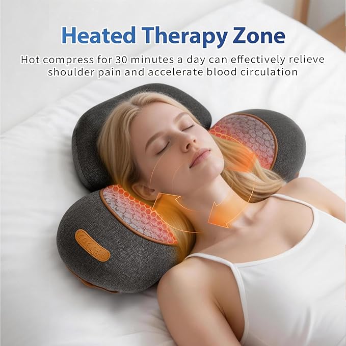 JEDAWN 3-in-1 Heated Back & Neck Massager w/Posture Correction - Deep Tissue Pain Relief for Hump Back,Shoulder, Cervical Spine,Portable Memory Foam Design Gift