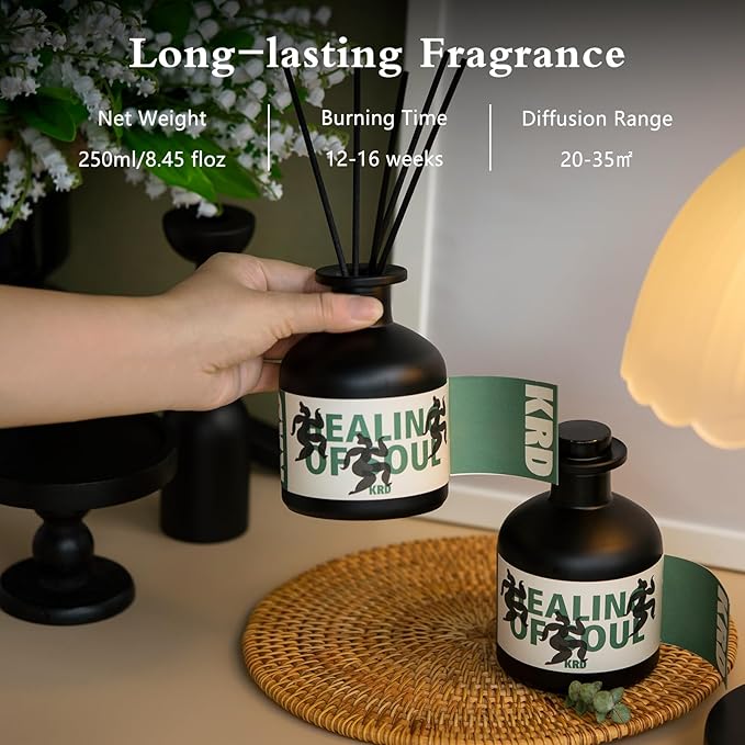 KRD Coconut Lychee Large Reed Diffuser, 8.45 fl oz Tropical Fruit Scented Oil, Long Lasting Home Decor Fragrance for Summer