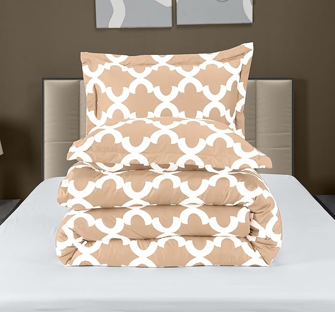 Utopia Bedding King Comforter Set Beige, Printed Comforters King Size, 3 Piece Lightweight All Season Down Alternative Bedding Set with 1 Comforter (90 x 102 in) and 2 Pillow Shams (20 x 36 in)