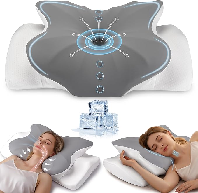 Cervical Pillow for Neck and Shoulder Support, Contour Memory Foam Pillow for Pain Relief, 2 Heights Cooling Ergonomic Orthopedic Pillow for Side Back Stomach Sleepers