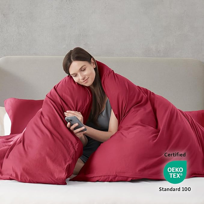 Nestl Burgundy Red Duvet Cover Full Size - Soft Double Brushed Full Size Duvet Cover Set, 3 Piece, with Zipper Closure, 1 Duvet Cover 80x90 inches and 2 Pillow Shams