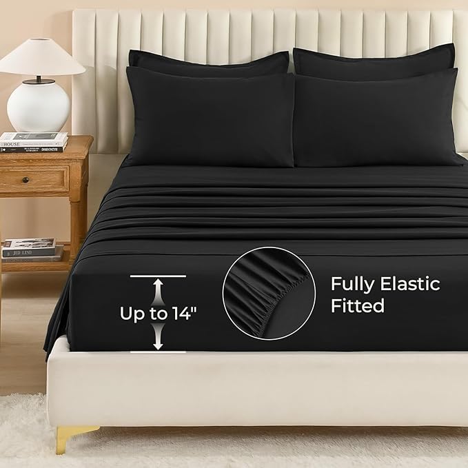 Litanika Comforter King Size Set Black - 7 Pieces Bed in a Bag King Bedding Comforter Sets, Plain Lightweight Bed Set with Comforter, Sheets, Pillowcases & Shams