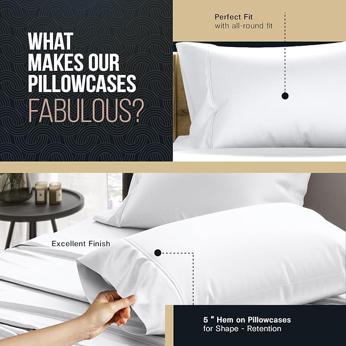 TEXAS LINEN CO. 100% Egyptian Cotton Pillow Cases King Size Set of 2 - Luxury 1500 Series Couture Comfortin' Collection Sateen Pillow Covers (Light Grey), Hotel Pillowcases, Fits King Size Pillows