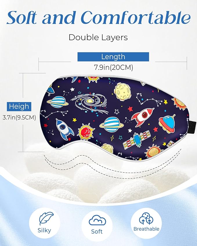 Miss Adola Sleep Mask for Kids - Cute Kawaii Cartoon Silk Sleeping Mask with Adjustable Strap Soft Smooth Light Eye Mask for Sleeping Silk Kids Eye Cover for Boys Girls Teens, BU Sky Rockets