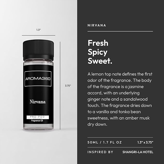 Aroma360 - Nirvana Pro Pod 50ML Fragrance Oil Blend - Hotel Inspired for Luxury Essential Oil Diffusers - Lemon, Jasmine, Ginger, and Sandalwood