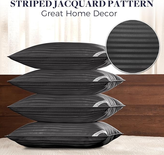 Basic Beyond Bed Pillows Queen Size Set of 4 - Down Alternative Pillows for Sleeping, Soft 20 x 28 Inches 4 Pack Queen Pillows for Back, Stomach or Side Sleepers, Black