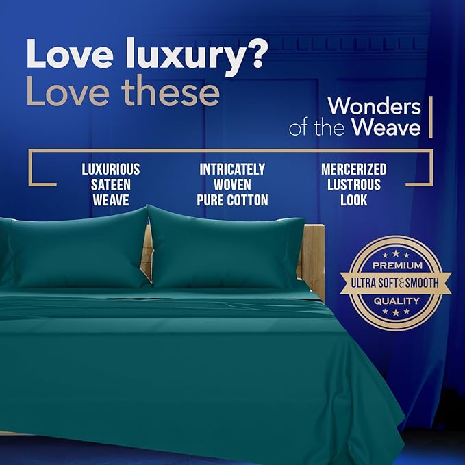 TEXAS LINEN CO. 100% Egyptian Cotton Standard/Queen Size Pillow Cases Set of 2-1000 Series Lonestar Lovin' Pillow Cover (Teal), Soft, & Cooling Pillowcases Set of 2 for Standard/Queen Pillows