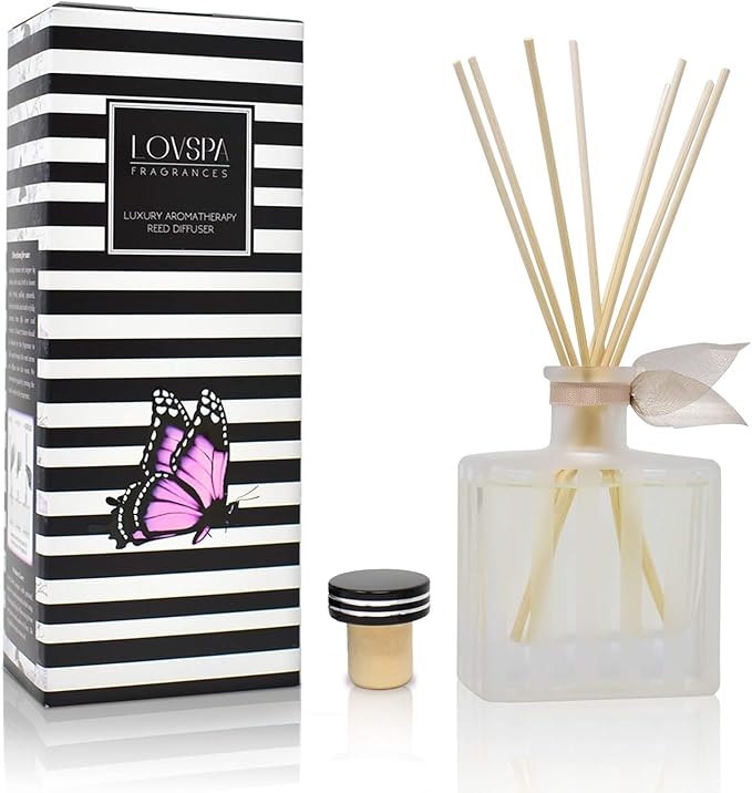 Reed Diffuser Set, Vanilla & Patchouli Scented Oil Diffuser with Sticks, Home Fragrance Accessories for Bathroom Shelf Decor, Aroma Diffusers for Home or Office Fall Decor, USA Made