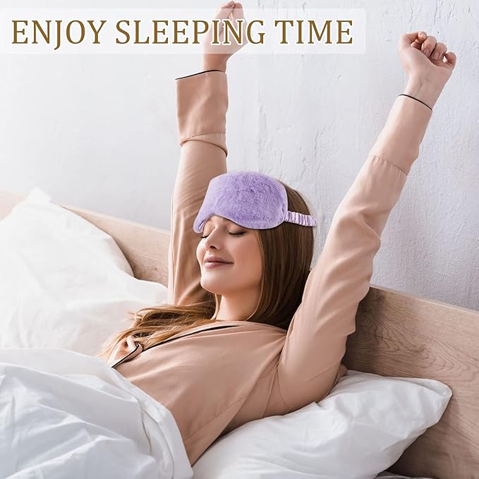 SATINIOR 12 Pieces Plush Eye Mask Soft Sleeping Blindfold Fluffy Eye Cover for Girls and Adult Party Favors