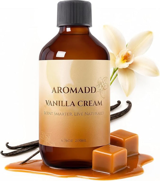 AROMADD Vanilla Cream Diffuser Oil, Warm Vanilla & Caramel Scent, Soft Sweet & Cozy Aroma, Long Lasting Fragrance Oil for Waterless Diffusers & Home Fragrance, 6.76 Fl Oz (200ml)