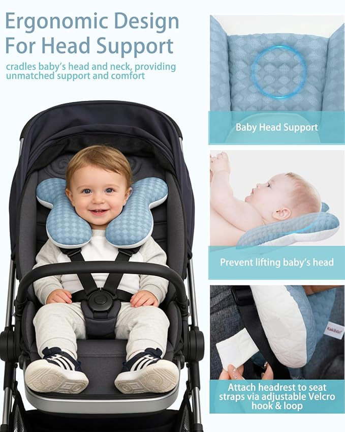 KAKIBLIN Baby Travel Pillow, Baby Neck Pillow for Car Seat, U-Shaped Head and Neck Support for Stroller Pushchair, Soft Cooling Breathable Infant Head Pillow for Newborn Toddler