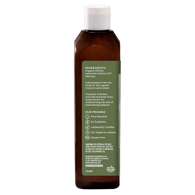 Aura Cacia Organic Castor Oil, 16 fl. oz., Skin Care, Hair Care, Massage, Moisturizes Skin, Creates Healthy Skin Barrier