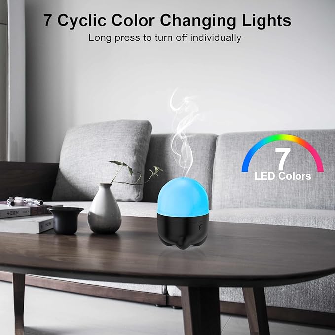 Marchred Cordless Diffuser, Battery Operated Diffuser for Essential Oils, Rechargeable Portable Aromatherapy Cool Mist Air Humidifier with 7 Color Changing Light, for Home Room Office Travel