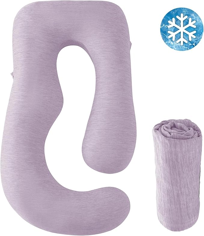 Sasttie Cooling Pregnancy Pillow Cover, 57-inch U Shaped Pregnancy Pillow Case, Fits 55 to 57 Inch Maternity Pillow, Lavender Purple (No Pillow Insert)
