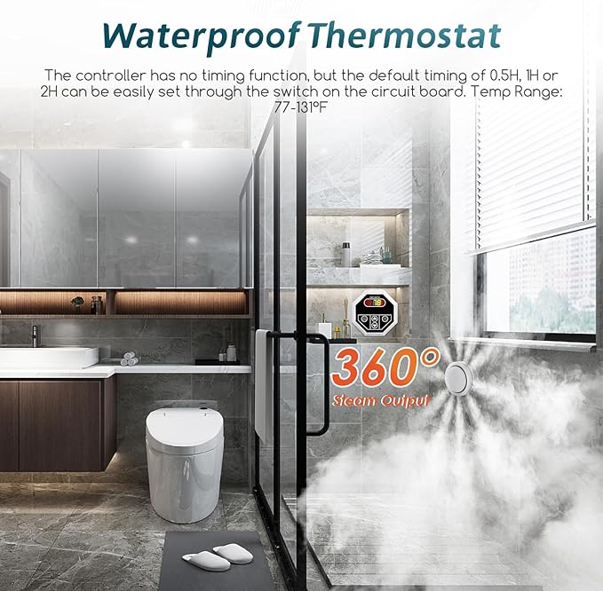 Steam Shower Generator Kit 9KW for Bath Sauna SPA, Aromatherapy Steam Head, Self-draining System, LED Waterproof Controller 77-131℉For Home Commercial Use 220V