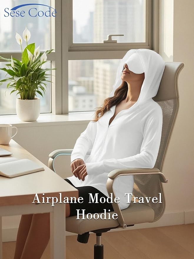 SeSe Code UPF 50+ Hoodie With Eye Mask Womens Zip Up Travel Jackets Sleep Sun Protection Shirts Pockets Outdoor Nap