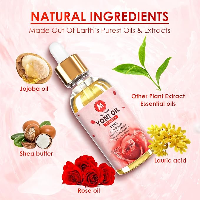 3 Pack Yoni Oil Organic Feminine Oil for Women pH Balance - Feminine Deodorant -Vaginal Moisturizer -Eliminates Odor with Natural Peach Rose Strawberry Essential Oil, 1 fl oz/pc